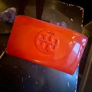 Tory Burch Orange Patent Leather Long Zip Wallet!